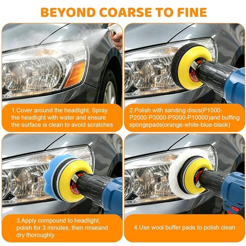 Wet Dry Sanding Discs Polishing Kit 3 Inch 154PCS Hook and Loop Pads | Headlight Restoration Kit, Grit 60 80 150 180 240 400 600 800 1000 1500 2000 3000 5000 10000 with 1/4" 1/8" Shank for Drill in Kuwait
