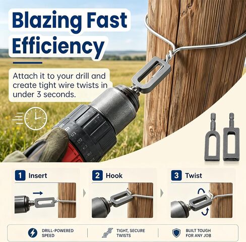 1/4 Inch Hex Shank Electric Drill Wire Twisting Tool, Alloy Steel Heavy Duty Wire Twister, Portable Fast Wire Twisting Device for Fencing Rebar Tying Construction Daily Working Use in Kuwait