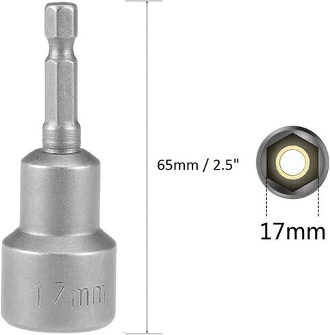 Set of 2 Magnetic Socket 17mm, 1/4" Hex Shank Drill Adapter for Nut Driver, Power Drills and Impact Socket Adapter, 65mm Length in Kuwait