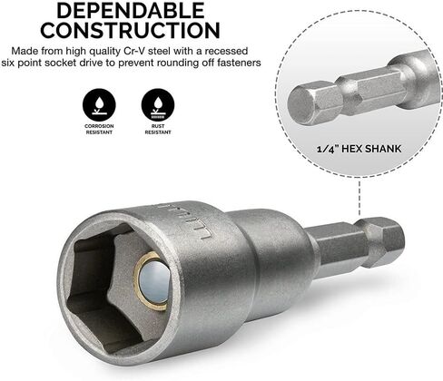 Set of 2 Magnetic Socket 17mm, 1/4" Hex Shank Drill Adapter for Nut Driver, Power Drills and Impact Socket Adapter, 65mm Length in Kuwait