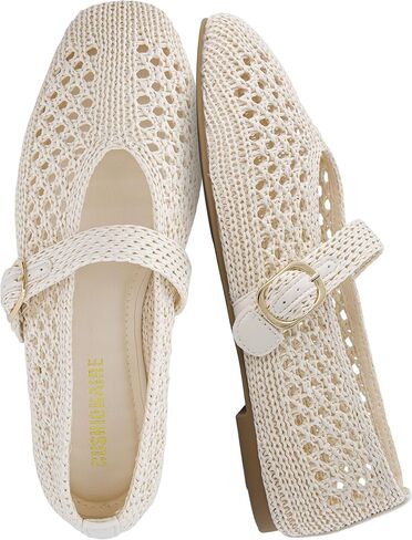 CUSHIONAIRE Monet Woven Mary Jane Flats for Women, Comfortable Ballet Flats with Adjustable Gold-Tone Buckle Strap and Memory Foam Cushioning in Kuwait