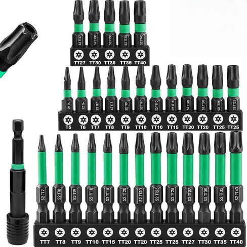 Torx Bit Set 31Pcs, Impact Driver Bit Set, S2 Steel Security Torx Bit, Tamper Proof Star with CNC Machined Tips, Star Screwdriver 1"&2" Long (T5-TT40) with Magnetic Bit Holder & Storage Box in Kuwait