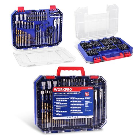 WORKPRO 105Pcs Drill & Driver Bit Set + 350 Screws, Kit for Wood & Masonry | Drill Bits Set, Screwdriver Bits Set, 1/4" Hex Shank, Magnetic Bit Holder, 2-sided Clear-Lid Case for Metal Plastic Concrete in Kuwait