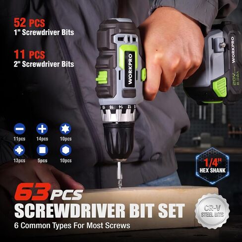 WORKPRO 105Pcs Drill & Driver Bit Set + 350 Screws, Kit for Wood & Masonry | Drill Bits Set, Screwdriver Bits Set, 1/4" Hex Shank, Magnetic Bit Holder, 2-sided Clear-Lid Case for Metal Plastic Concrete in Kuwait