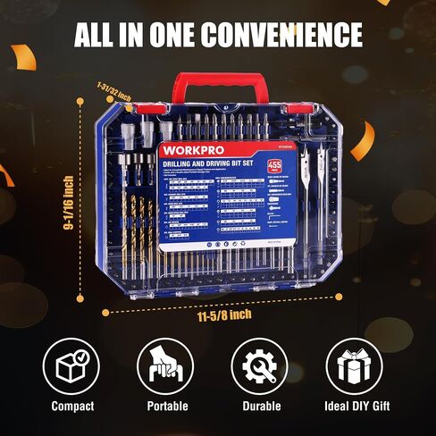 WORKPRO 105Pcs Drill & Driver Bit Set + 350 Screws, Kit for Wood & Masonry | Drill Bits Set, Screwdriver Bits Set, 1/4" Hex Shank, Magnetic Bit Holder, 2-sided Clear-Lid Case for Metal Plastic Concrete in Kuwait