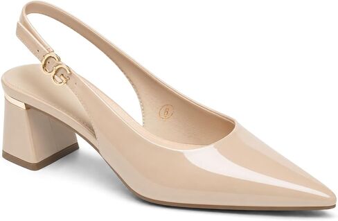Coutgo Womens Slingback Chunky Heels Pointed Closed Toe Pumps Adjustable Strap Work Dress Shoes in Kuwait