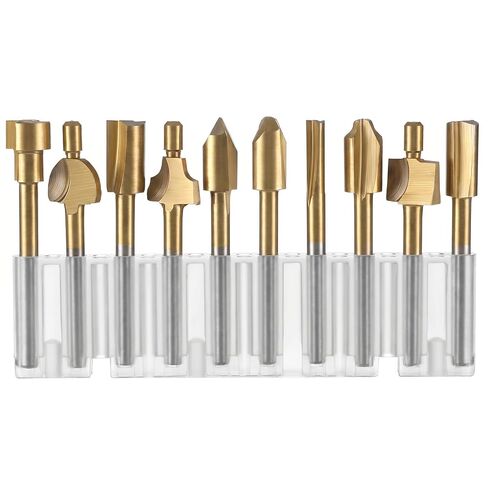 10Pcs Titanium Coated HSS Router Bits Wood Carving Drill Bits Set with 1/8" Shank Rotary Carbide Engraving Bit Set Tools Accessories for DIY Woodworking Carving Sculpting Engraving Drilling in Kuwait