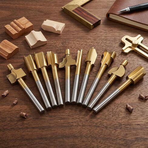10Pcs Titanium Coated HSS Router Bits Wood Carving Drill Bits Set with 1/8" Shank Rotary Carbide Engraving Bit Set Tools Accessories for DIY Woodworking Carving Sculpting Engraving Drilling in Kuwait