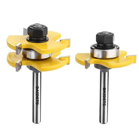 BAIDETS 1/4" Tongue and Groove Router Bits - Set of 2Pcs 1/4 Inch Shank Router Bit Set 3 Teeth Adjustable T Shape Wood Milling Cutter in Kuwait