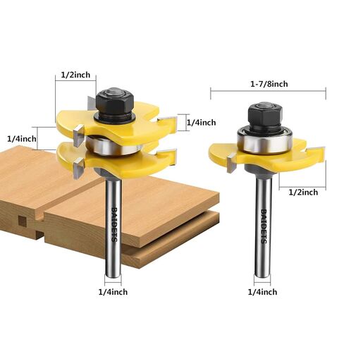 BAIDETS 1/4" Tongue and Groove Router Bits - Set of 2Pcs 1/4 Inch Shank Router Bit Set 3 Teeth Adjustable T Shape Wood Milling Cutter in Saudi Arabia