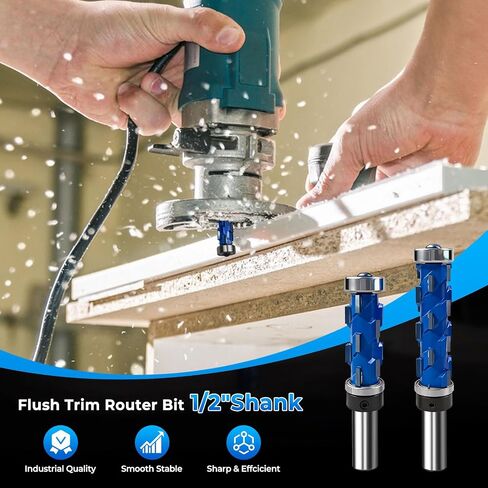 2PCS 1/2" Shank Flush Trim Router Bit Set Double Bearings Flush Trim Bit Trimming Tool Woodworking Milling Cutter Tool Router Template Bit for Wood MDF in Kuwait