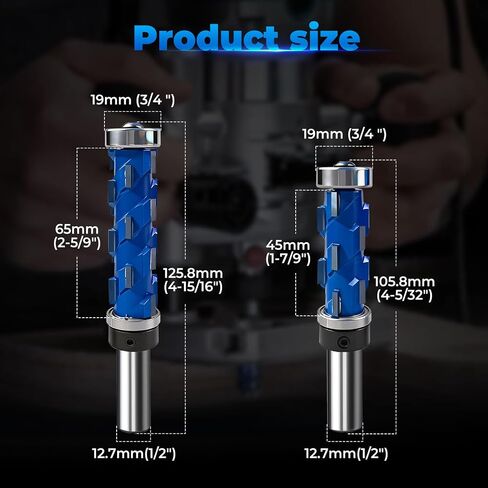 2PCS 1/2" Shank Flush Trim Router Bit Set Double Bearings Flush Trim Bit Trimming Tool Woodworking Milling Cutter Tool Router Template Bit for Wood MDF in Kuwait