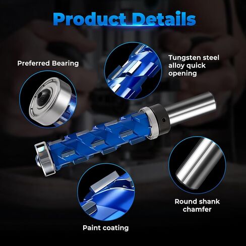 2PCS 1/2" Shank Flush Trim Router Bit Set Double Bearings Flush Trim Bit Trimming Tool Woodworking Milling Cutter Tool Router Template Bit for Wood MDF in Kuwait