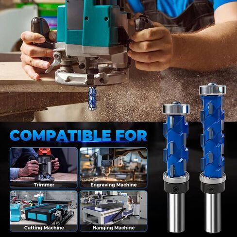 2PCS 1/2" Shank Flush Trim Router Bit Set Double Bearings Flush Trim Bit Trimming Tool Woodworking Milling Cutter Tool Router Template Bit for Wood MDF in Kuwait