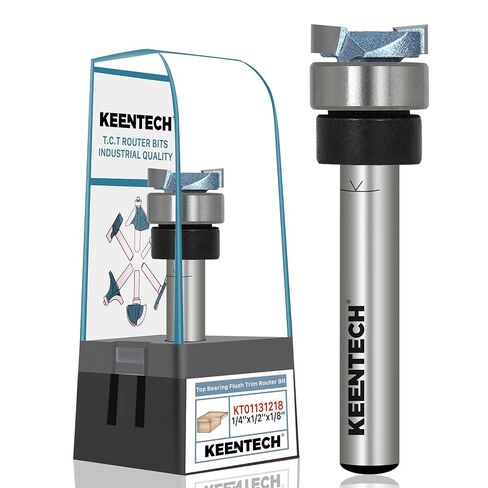 KEENTECH Flush Trim Router Bit, 1/4" Shank x 1/2" Dia x 1/8" Depth | 10X Lifespan, Pattern Bit, Top Bearing, Industrial Grade, Tungsten Carbide Tipped, Woodworking in Kuwait