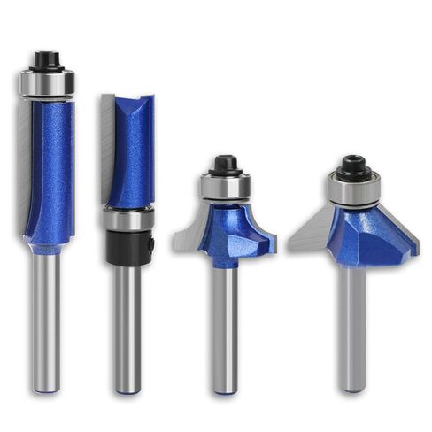 4PCS Router Bit Set 1/4 Inch Shank, Tungsten Carbide Tip Includes Top Bearing Flush Trim, Pattern Template ,45 Degree Chamfer and Roundover Router Bits-Woodworking Kit for Beginners & DIY in Kuwait