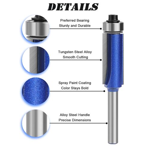 4PCS Router Bit Set 1/4 Inch Shank, Tungsten Carbide Tip Includes Top Bearing Flush Trim, Pattern Template ,45 Degree Chamfer and Roundover Router Bits-Woodworking Kit for Beginners & DIY in Kuwait