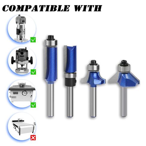 4PCS Router Bit Set 1/4 Inch Shank, Tungsten Carbide Tip Includes Top Bearing Flush Trim, Pattern Template ,45 Degree Chamfer and Roundover Router Bits-Woodworking Kit for Beginners & DIY in Kuwait
