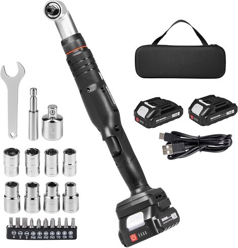 1/2" Brushless Right Angle Wrench 360 Rotating 160Nm, 2 Batteries | 6-Speed Control (800-3000 RPM), 4-Level LED Fuel Gauge, Includes 20pcs Sockets & Bits, 3500 IPM High Torque, Pro Tool Case in Kuwait