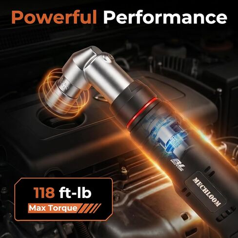 1/2" Brushless Right Angle Wrench 360 Rotating 160Nm, 2 Batteries | 6-Speed Control (800-3000 RPM), 4-Level LED Fuel Gauge, Includes 20pcs Sockets & Bits, 3500 IPM High Torque, Pro Tool Case in Kuwait