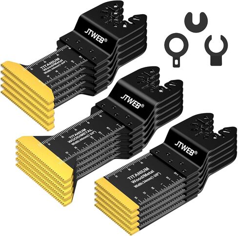 JTWEB 15PCS Titanium Oscillating Saw Blades, Multitool Blades Oscillating Tool Blade Metal Cutting for Wood Nails, Screws, Plastic, Multi Tool Blades Kits for Milwaukee Bosch Ryobi in Kuwait