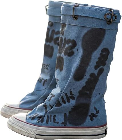 Women’s Graffiti Print Canvas Mid Calf Boots with Adjustable Buckle, Comfort Breathable Lining & Distressed Sole - Casual Streetwear and Daily Wear Slouch Boots for Trendy Women in Kuwait