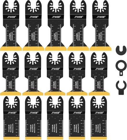 JTWEB 15PCS Titanium Oscillating Saw Blades, Multitool Blades Oscillating Tool Blade Metal Cutting for Wood Nails, Screws, Plastic, Multi Tool Blades Kits for Milwaukee Bosch Ryobi in Kuwait