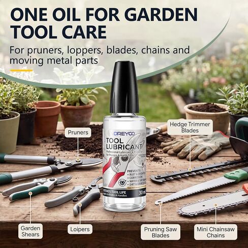 Dreyoo Garden Tool Lubricating Oil, 1 fl oz Pruner Lubricant for Pruning Shears Loppers Hedge Trimmer Blades Mini Chainsaw Chains, Helps Reduce Friction and Rust on Pivot Joints and Moving Parts in Kuwait