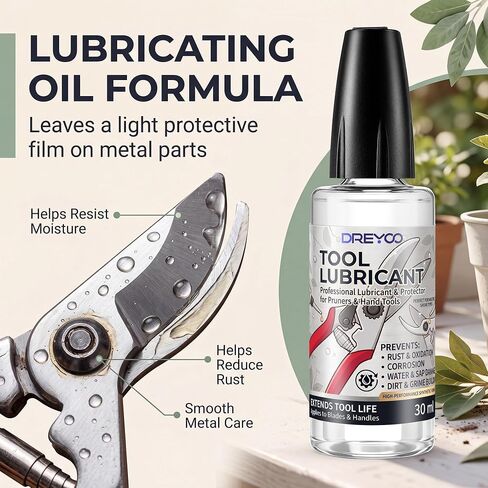 Dreyoo Garden Tool Lubricating Oil, 1 fl oz Pruner Lubricant for Pruning Shears Loppers Hedge Trimmer Blades Mini Chainsaw Chains, Helps Reduce Friction and Rust on Pivot Joints and Moving Parts in Kuwait