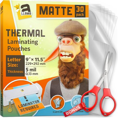 Matte Thermal Laminating Pouches, 9 x 11.5 Inches, 5 Mil Thickness, Matte Finish, 30 Pack, Fitted for Letter Size Laminating Sheets 8.5 x 11 in Saudi Arabia