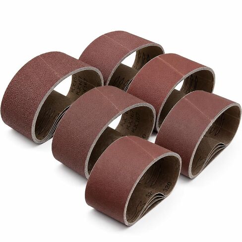 HIHANG 24 Pack 3x21 Belt Sander Sanding Belts, Aluminum Oxide Cloth Backing Sandpaper, Assorted Grits 80/120/180/240/320/400 for Woodworking, Furniture Finishing and Light Metal Polishing in Kuwait