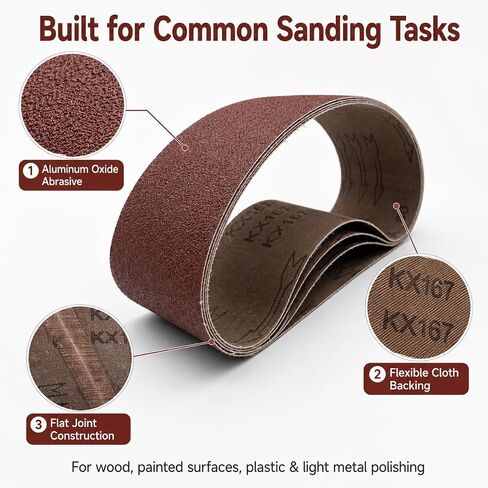 HIHANG 24 Pack 3x21 Belt Sander Sanding Belts, Aluminum Oxide Cloth Backing Sandpaper, Assorted Grits 80/120/180/240/320/400 for Woodworking, Furniture Finishing and Light Metal Polishing in Kuwait