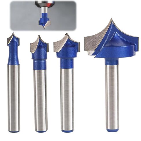 4pcs Carbide Groove Point Cutting Roundover Router Bit Set, 1/4" Shank Router Bit Roundover Plunge Cutter for Wood Engraving Edge Forming Cutter in Kuwait