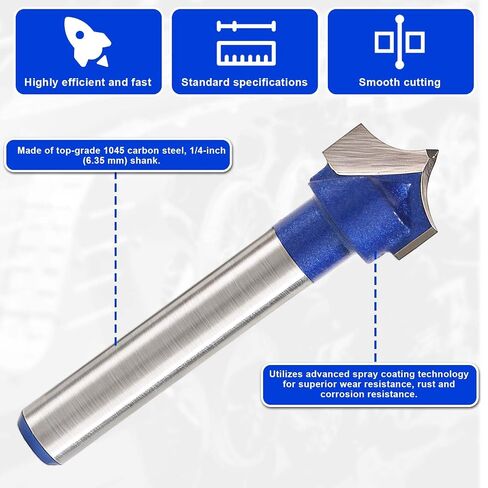 4pcs Carbide Groove Point Cutting Roundover Router Bit Set, 1/4" Shank Router Bit Roundover Plunge Cutter for Wood Engraving Edge Forming Cutter in Kuwait