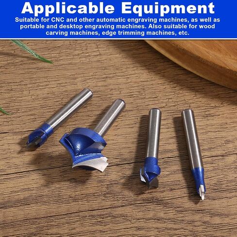 4pcs Carbide Groove Point Cutting Roundover Router Bit Set, 1/4" Shank Router Bit Roundover Plunge Cutter for Wood Engraving Edge Forming Cutter in Kuwait