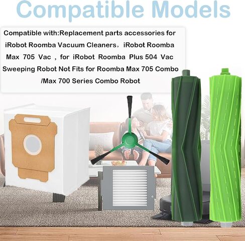 21-Pack Replacement Parts for Roomba Max 705 Vac/Plus 504 Vac Robot, for Roomba Max 705 Vac Accessories Kit Include 2 Main Brush, 6 Side Brush, 6 Dust Bag, 6 Filter in Kuwait