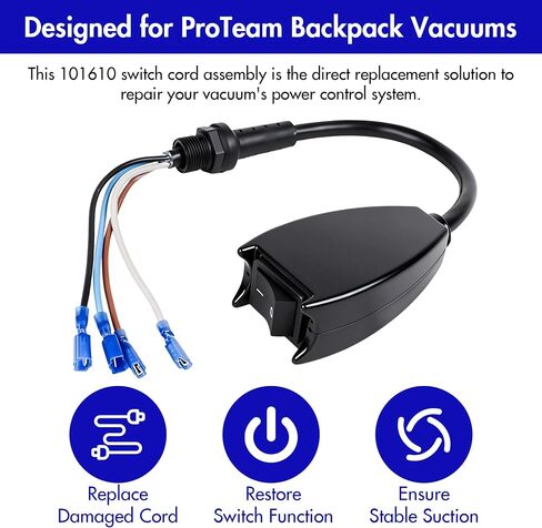 101610 Switch Cord Assembly Compatible with Backpack Vacuum Parts 120V Power Cord Replacement for Super CoachVac QuarterVac and More in Kuwait