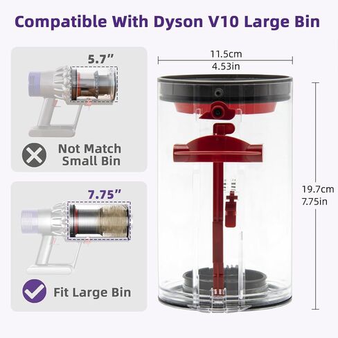 Dust Bin Replacement for Dyson V10 SV12 Animal and Absolute Vacuum Cleaner | Large Dirt Cup Container Dustbin for Dyson No.969509-01, 4.53"D x 7.75"H in Kuwait