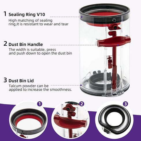 Dust Bin Replacement for Dyson V10 SV12 Animal and Absolute Vacuum Cleaner | Large Dirt Cup Container Dustbin for Dyson No.969509-01, 4.53"D x 7.75"H in Kuwait