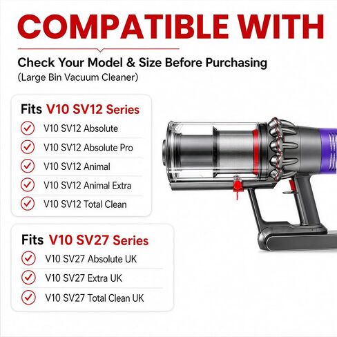 Upgraded Dust Bin Replacement Compatible with Dyson V10 SV12 Animal | Absolute, Canister Bin Part No. 969509-01 with 1 HEPA Filter, Vacuum Cyclone Replacement Parts in Kuwait