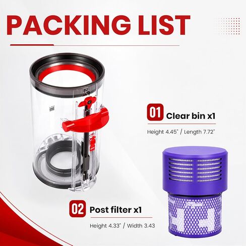 Upgraded Dust Bin Replacement Compatible with Dyson V10 SV12 Animal | Absolute, Canister Bin Part No. 969509-01 with 1 HEPA Filter, Vacuum Cyclone Replacement Parts in Kuwait