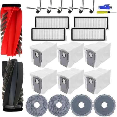 24PCS Accessories Kit for Roborock Qrevo Curv/Edge/Curv S5X/Edge S5A/Qrevo S5V Vacuum Cleaner Replacement Parts, 2X Main Brush, 4X Hepa Filters, 4X Mop Pads, 6X Side Brushes, 6X Dust Bags in Kuwait