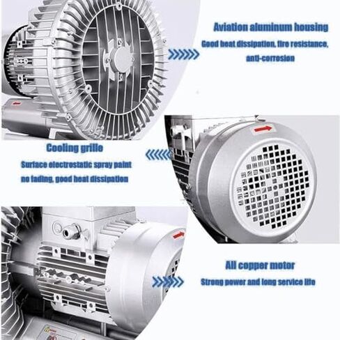 Regenerative Blower High-Pressure Vortex Ring Phase Blower Industrial Vacuum Pump,High-Pressure Vortex Ring Blower 750W, 1.01HP Industrial Side Channel Centrifugal Air Blower, 2980 RPM for E in Kuwait