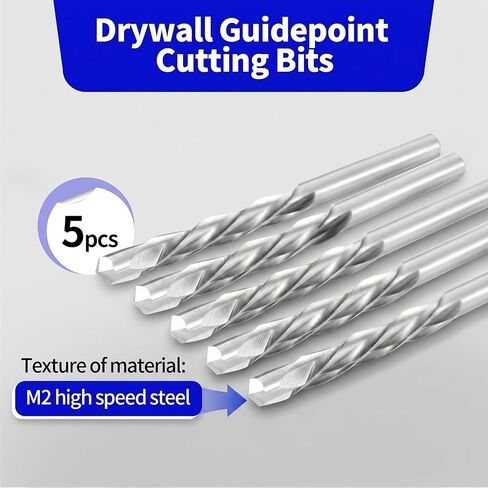 5 Pcs Drywall Cutting Bit, 1/4 Inch Spiral Rotary Cut Out Bits, High Speed Steel Drywall Router Bits for Drywall and Gypsum Board Cutouts, Outlet Boxes, Wall Openings, Door Openings in Kuwait
