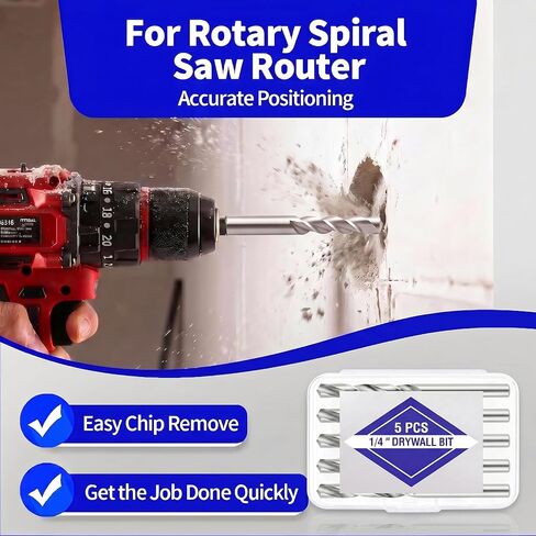 5 Pcs Drywall Cutting Bit, 1/4 Inch Spiral Rotary Cut Out Bits, High Speed Steel Drywall Router Bits for Drywall and Gypsum Board Cutouts, Outlet Boxes, Wall Openings, Door Openings in Kuwait