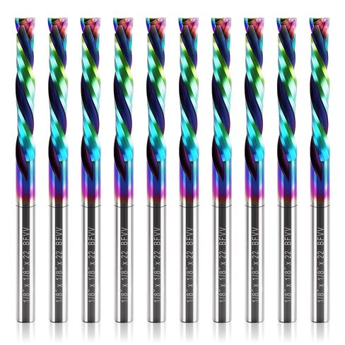 1/8 inch Shank Compression CNC Router Bits, 2-Flute DLC Coating Solid Carbide Spiral End Mill, 22mm CEL. Up & Down Cut Milling Cutter for Engraving Milling Woodworking Carving, Pack of 10 in Kuwait