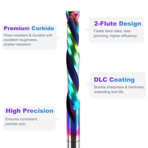 1/8 inch Shank Compression CNC Router Bits, 2-Flute DLC Coating Solid Carbide Spiral End Mill, 22mm CEL. Up & Down Cut Milling Cutter for Engraving Milling Woodworking Carving, Pack of 10 in Kuwait