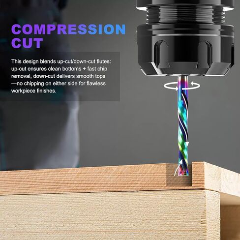 1/8 inch Shank Compression CNC Router Bits, 2-Flute DLC Coating Solid Carbide Spiral End Mill, 22mm CEL. Up & Down Cut Milling Cutter for Engraving Milling Woodworking Carving, Pack of 10 in Kuwait
