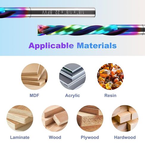 1/8 inch Shank Compression CNC Router Bits, 2-Flute DLC Coating Solid Carbide Spiral End Mill, 22mm CEL. Up & Down Cut Milling Cutter for Engraving Milling Woodworking Carving, Pack of 10 in Kuwait