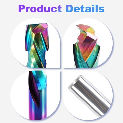 1/8 inch Shank Compression CNC Router Bits, 2-Flute DLC Coating Solid Carbide Spiral End Mill, 22mm CEL. Up & Down Cut Milling Cutter for Engraving Milling Woodworking Carving, Pack of 10 in Kuwait